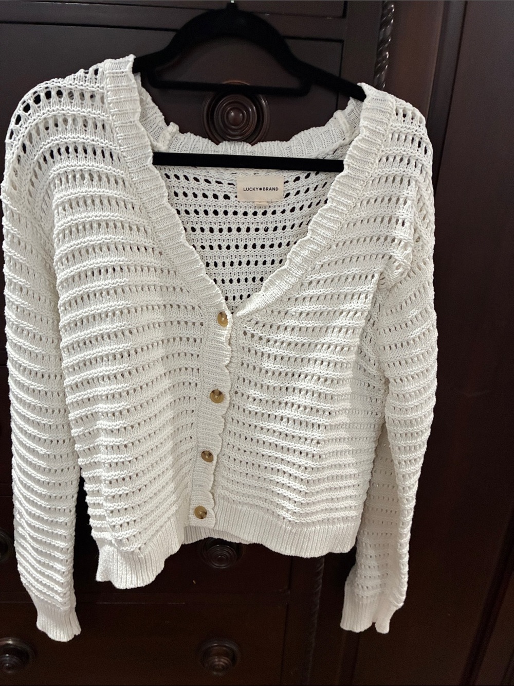 Lucky Brand Cream Open-Knit Button Front Cardigan